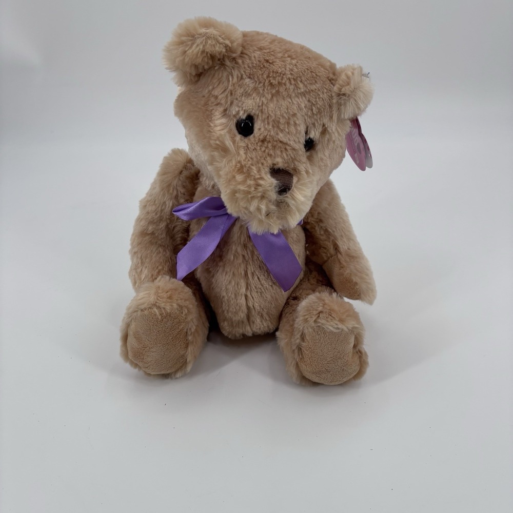 NWT‎ Hug Me Classic Stuffed Teddy With Purple Ribbon 12 in Retired Plush